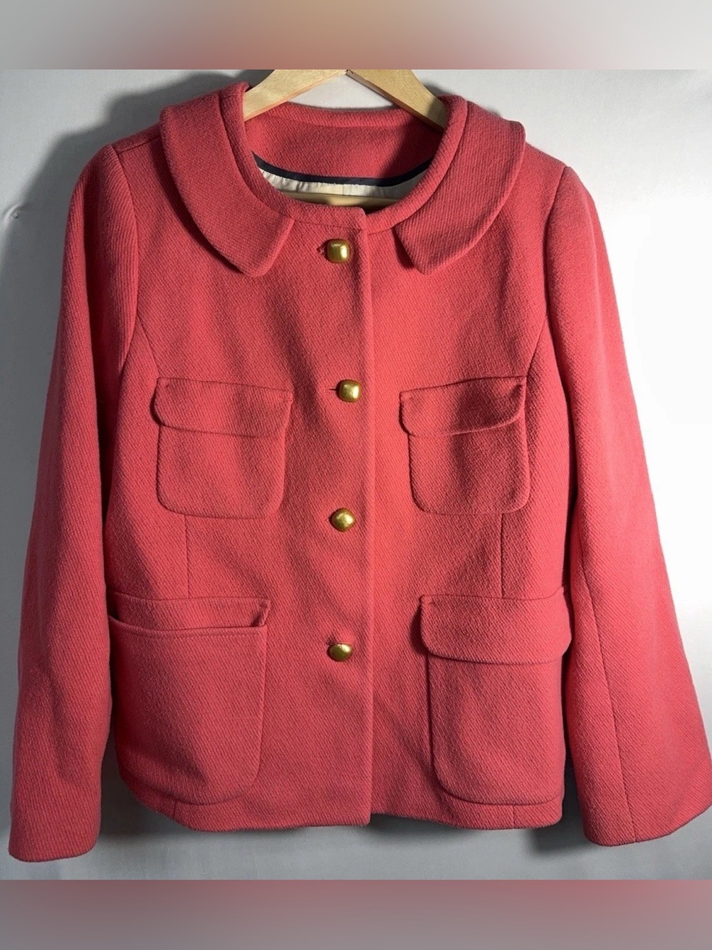 J. Crew Coral Pink Four-Pocket Button Pea Coat - Picture 1 of 8